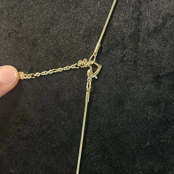 Tassel Cubic Zirconia Metal Cylinder Pendent on Adjustable Gold Chain Necklace - Picture 6 of 7